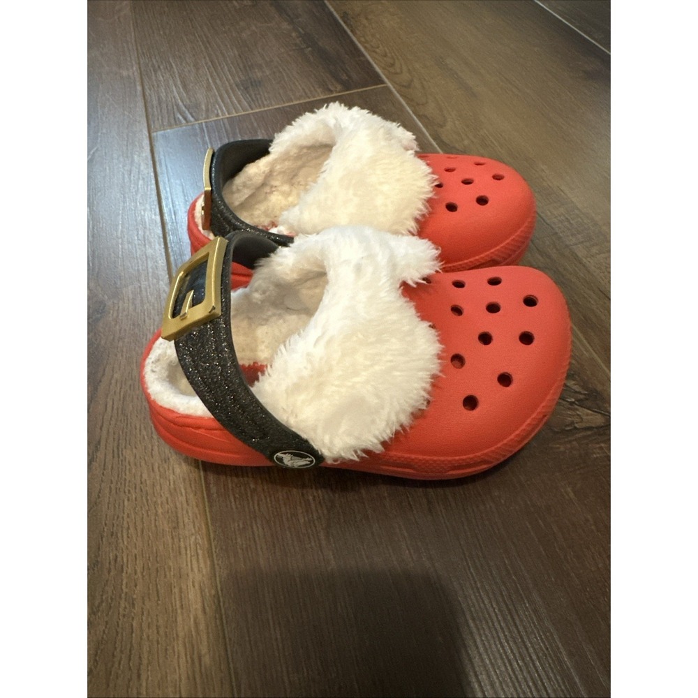 Crocs Toddler Classic Santa Belt Fur Lined Clog Red / White Size Child 7C